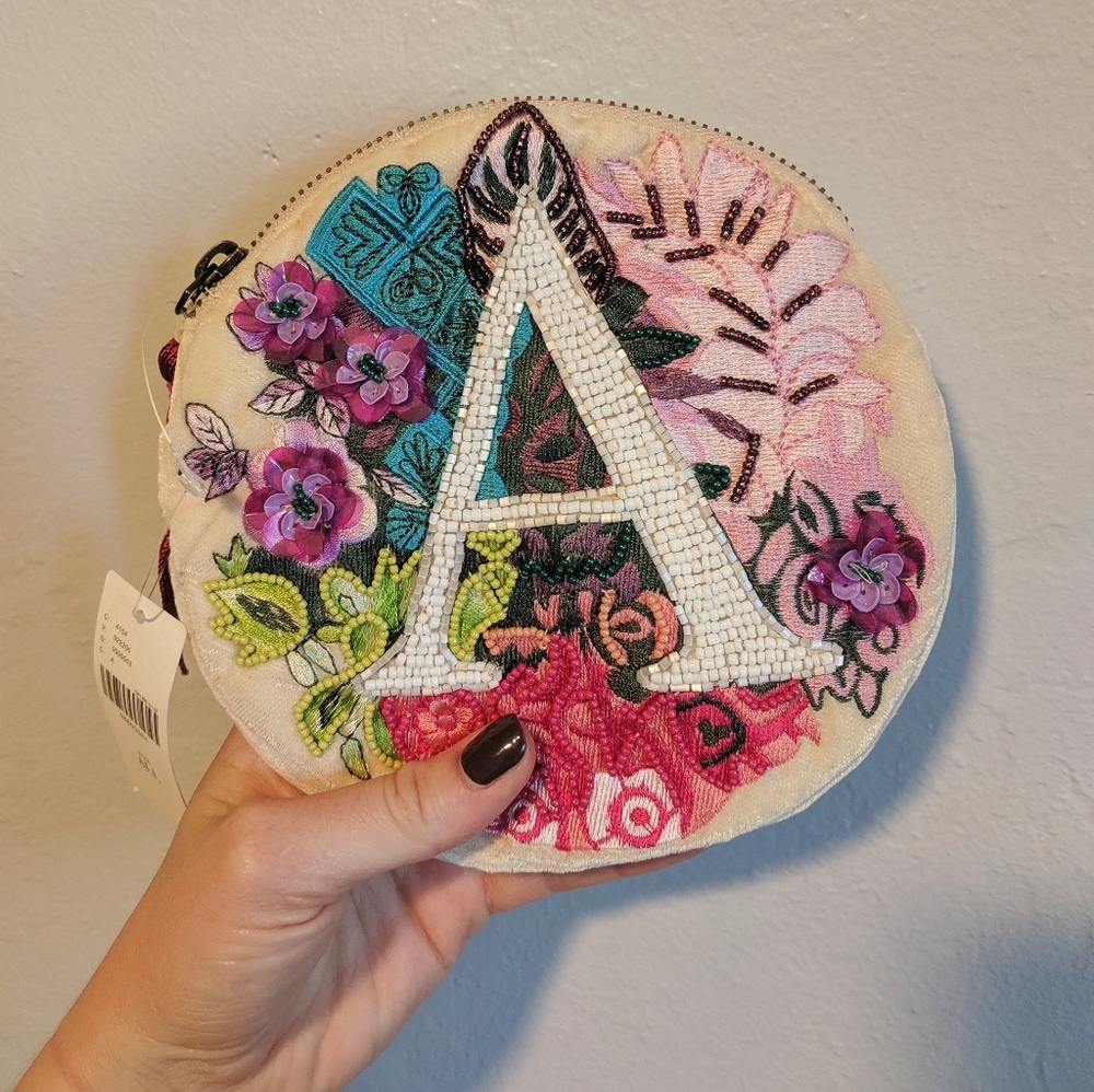 Anthropologie monogram A sequin clutch